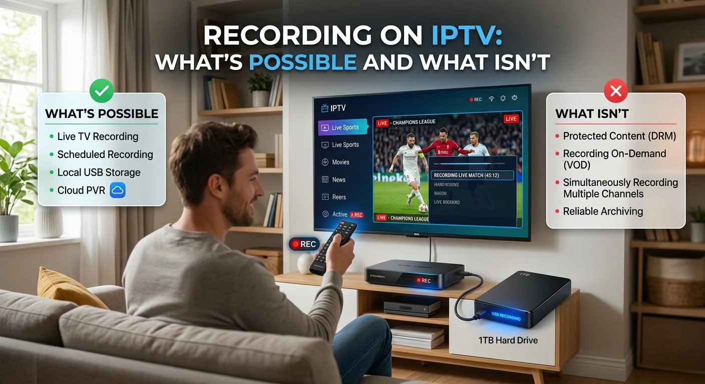 Recording on IPTV — local recording, storage limits and file formats